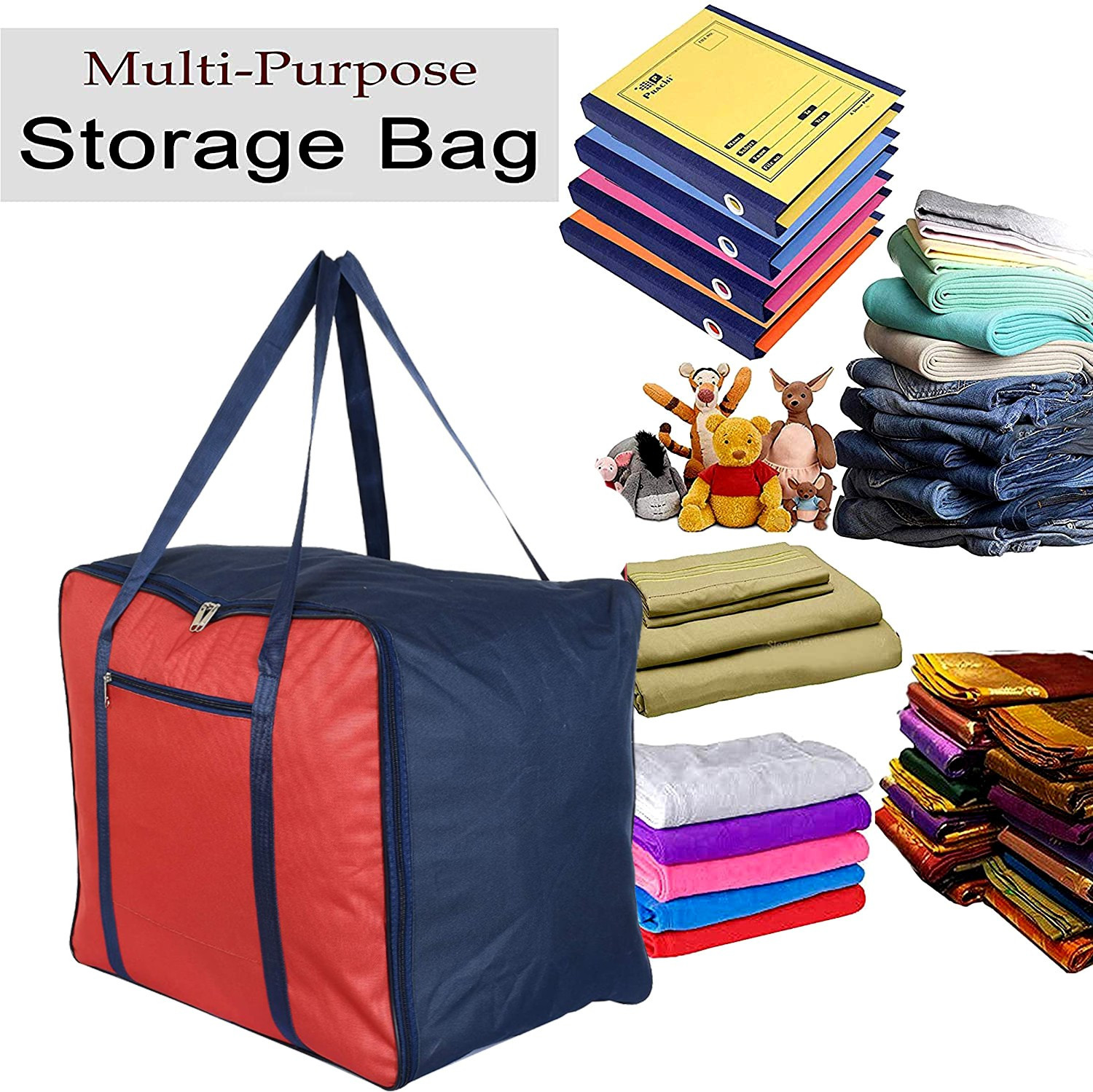 Image of KUBER INDUSTRIES Underbed Moisture Proof Storage Bag With Zipper & Handle (Red & Blue) HS43KUBMART026657