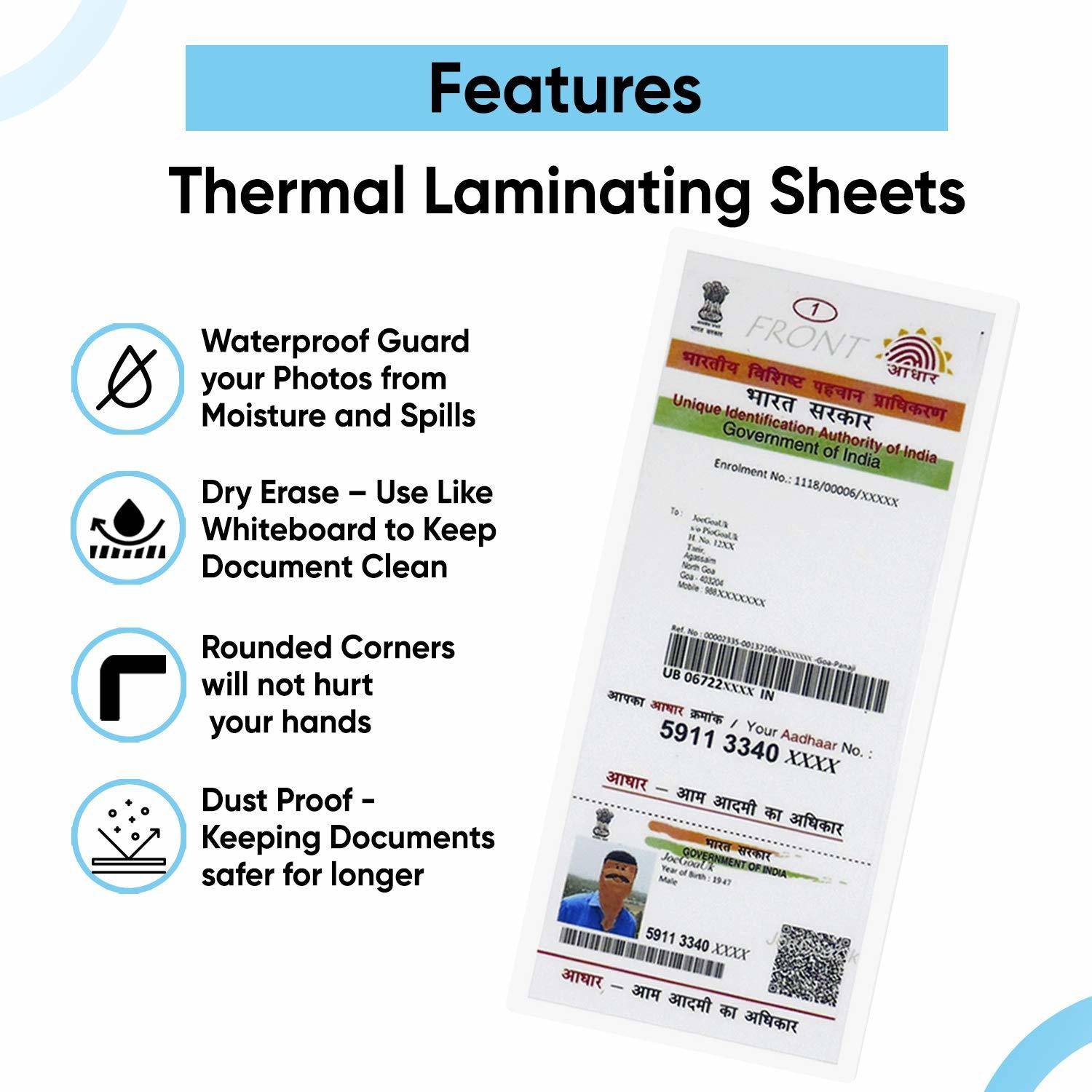 canoff Aadhar Card Size Ultra Glossy Clear Thermal Lamination Pouch - Image 1