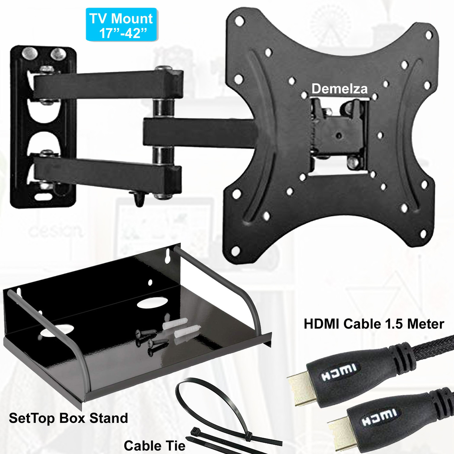 Image of FurniGully TV Wall Mount Movable Swivel Rotatable Bracket & Ceiling for 17-42 inch Smart TV Full Motion TV Mount