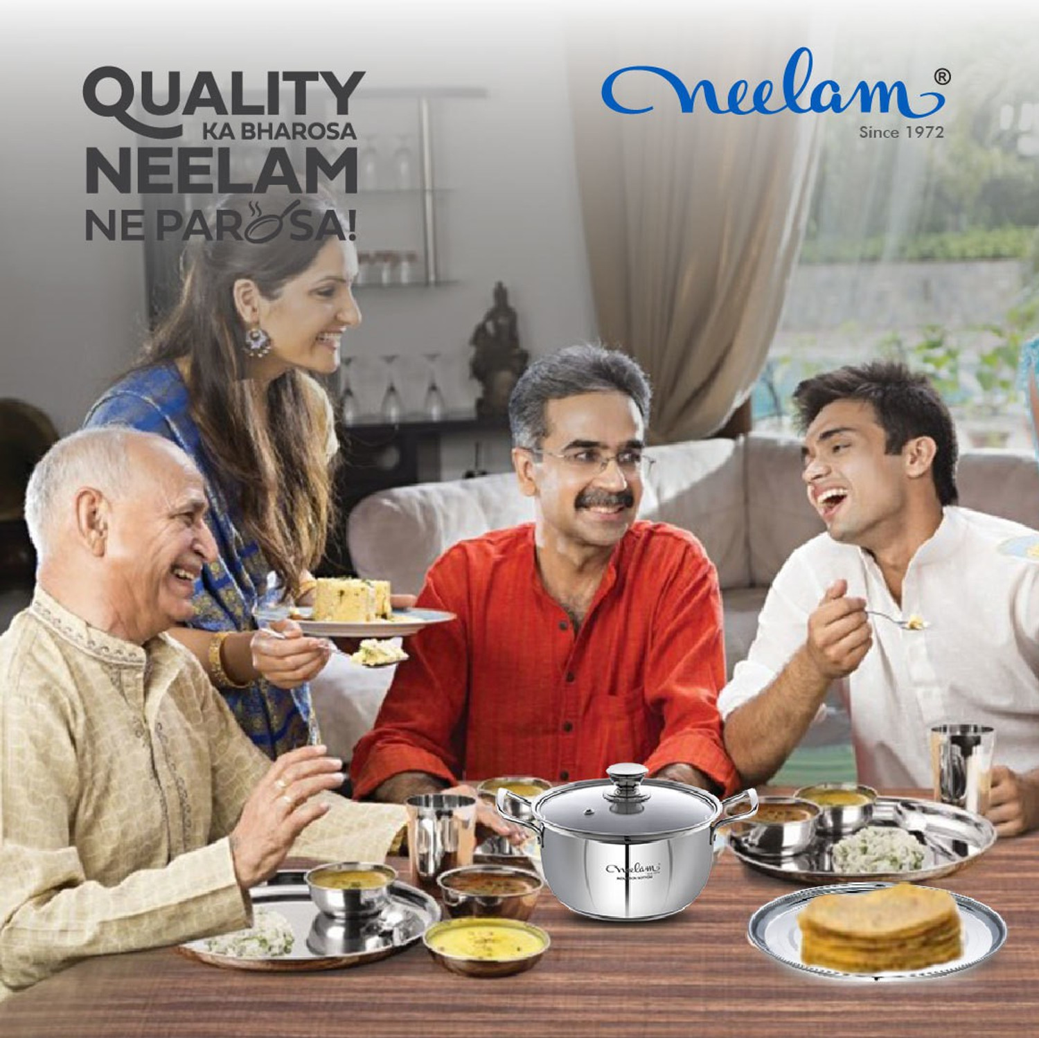 Image of NEELAM Pack of 42 Stainless Steel Diamond Touch Dinner Set of Set 24 Gauge Dinner Set