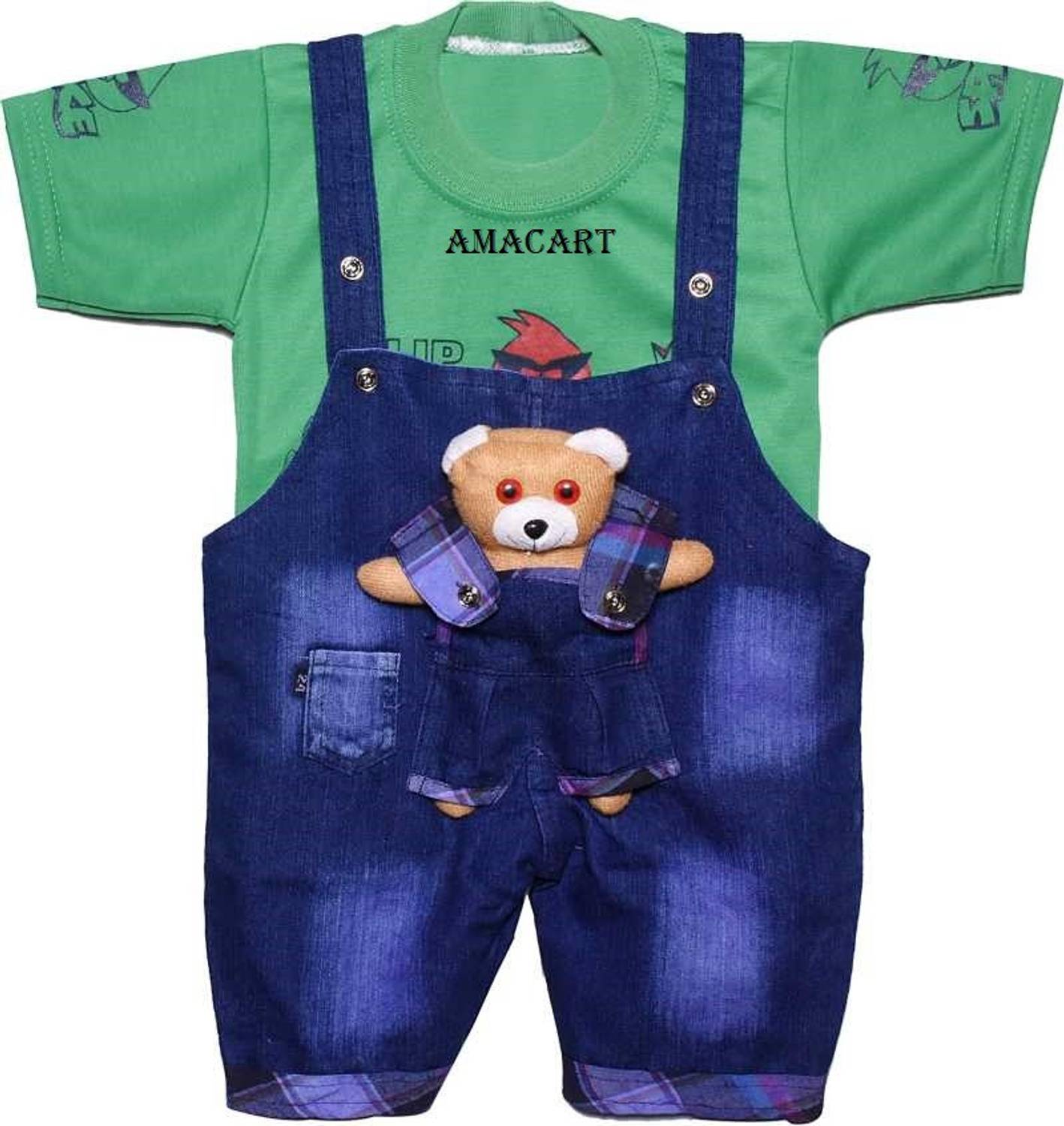 Amacart Dungaree For Baby Boys & Baby Girls Casual Printed Cotton Blend