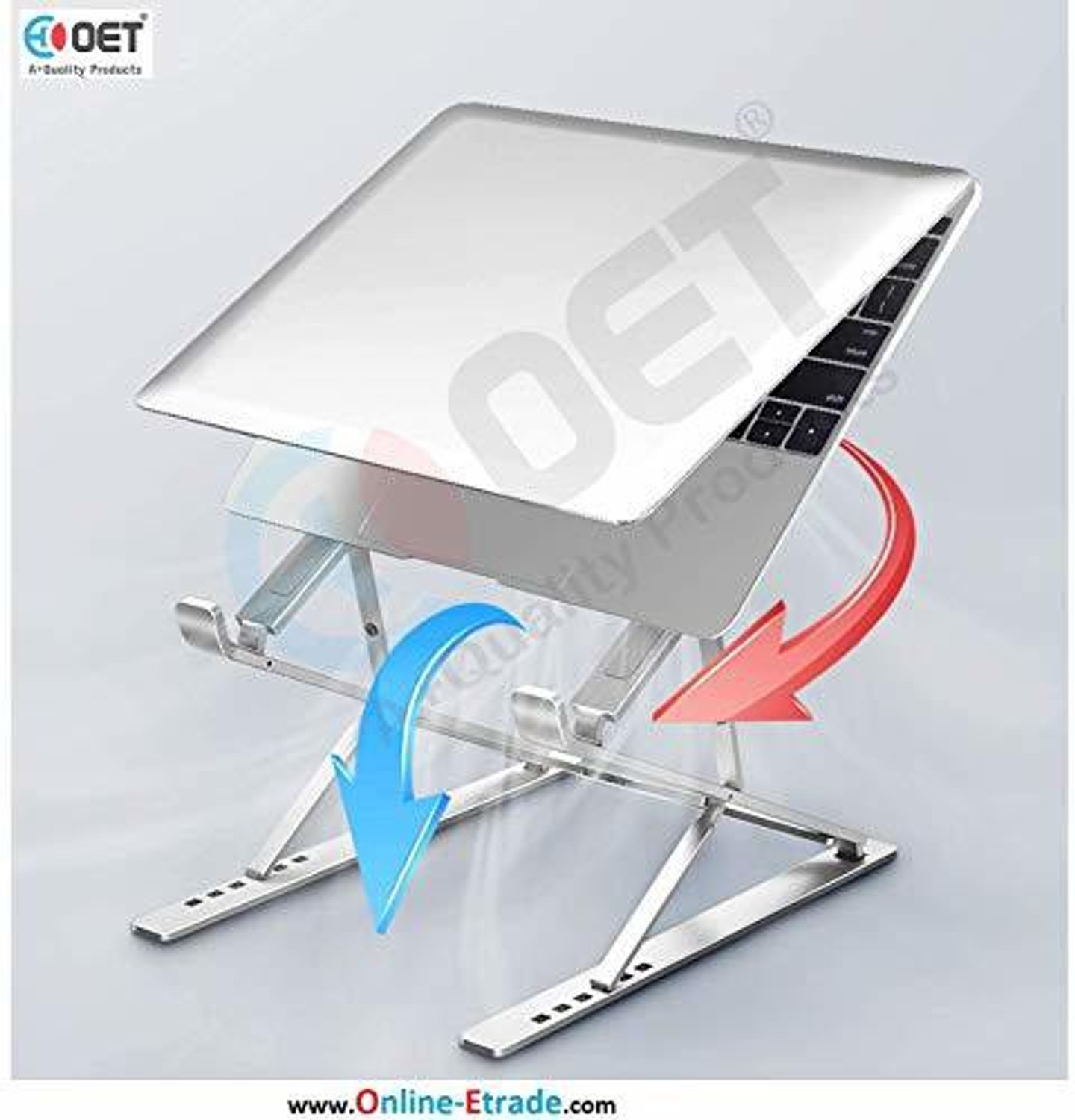 Image of OET European Standard Foldable Aluminium Adjustable Laptop Stand LSTD 06 Aluminium Desk Stand Laptop Stand with Adjustable Height Compatible with Universal Laptops