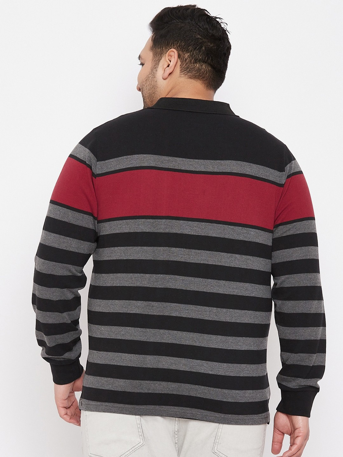 Image of Austivo Striped Men Polo Neck Black T-Shirt