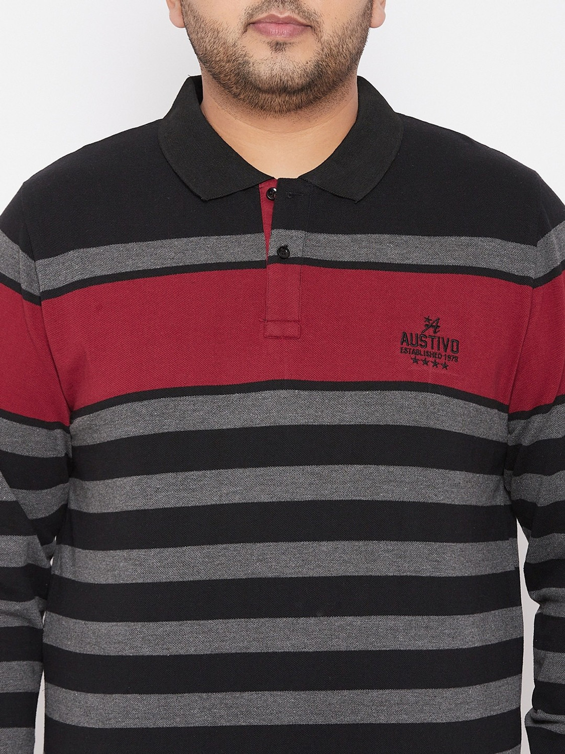 Image of Austivo Striped Men Polo Neck Black T-Shirt