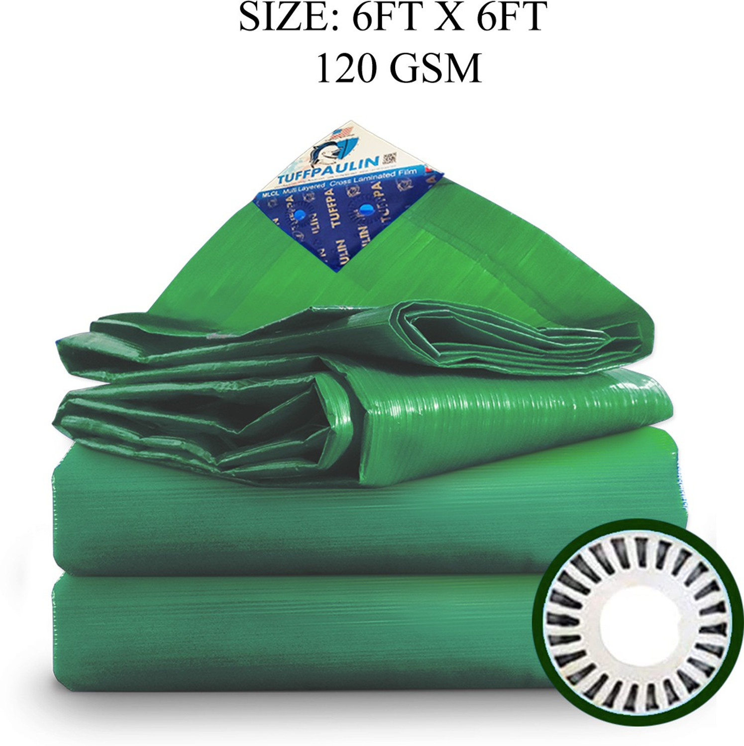 Image of TUFFPAULIN 6FT X 6FT 120 GSM Green Tarpaulin Tent - For Truck body, Car, Bike, Grain Covers, Pond Liners