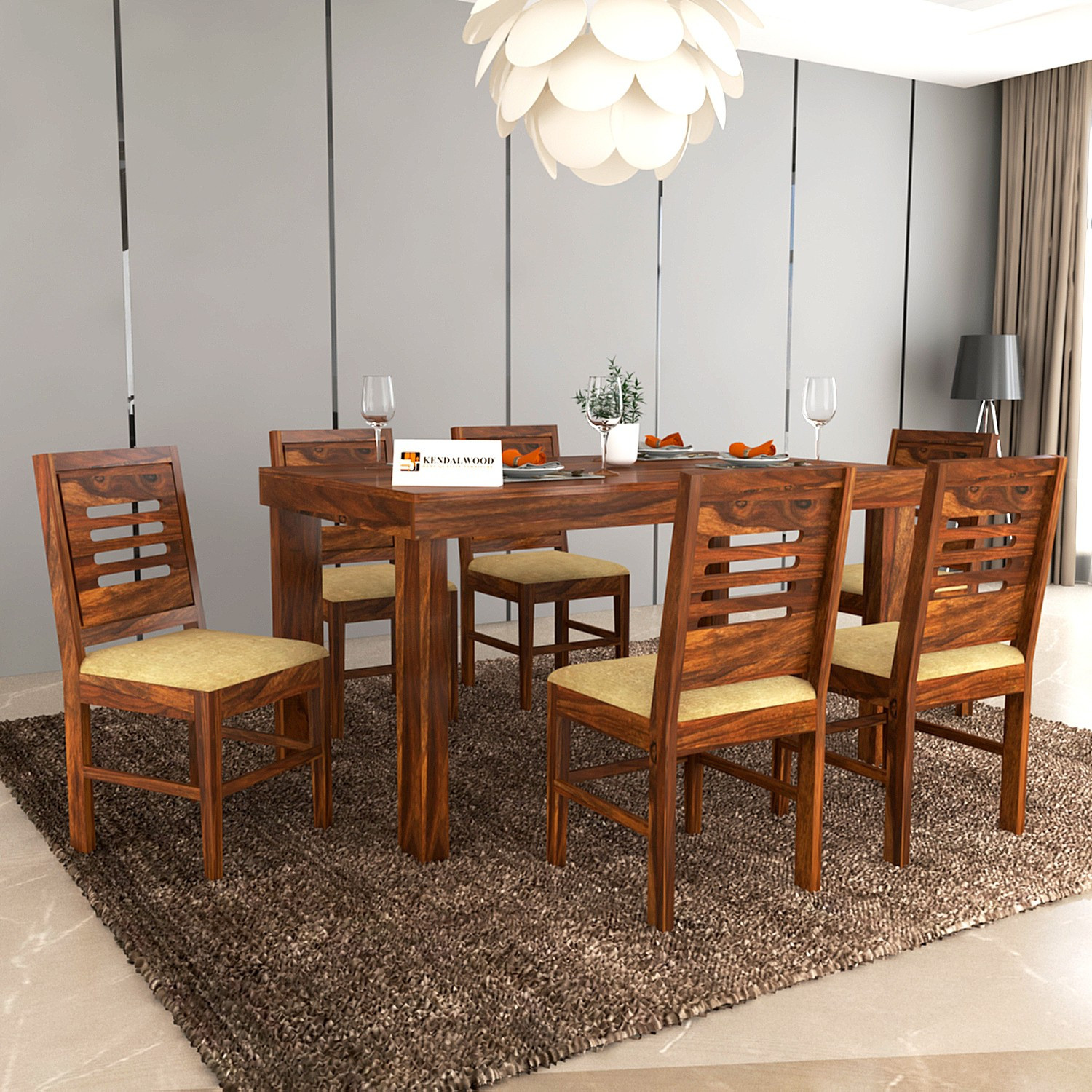 Image of Kendalwood Furniture Premium Dining Room Furniture Wooden Dining Table with 6 Chairs Solid Wood 6 Seater Dining Set