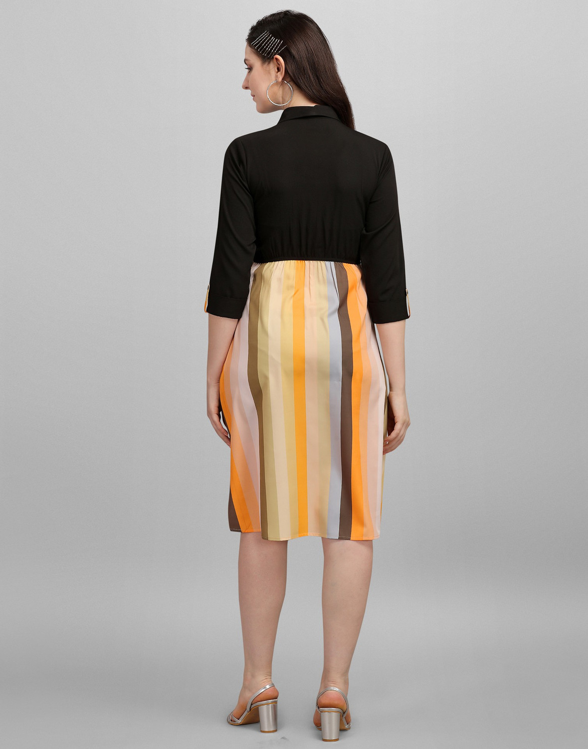 Image of Selvia Women A-line Black, Multicolor Knee Length Dress