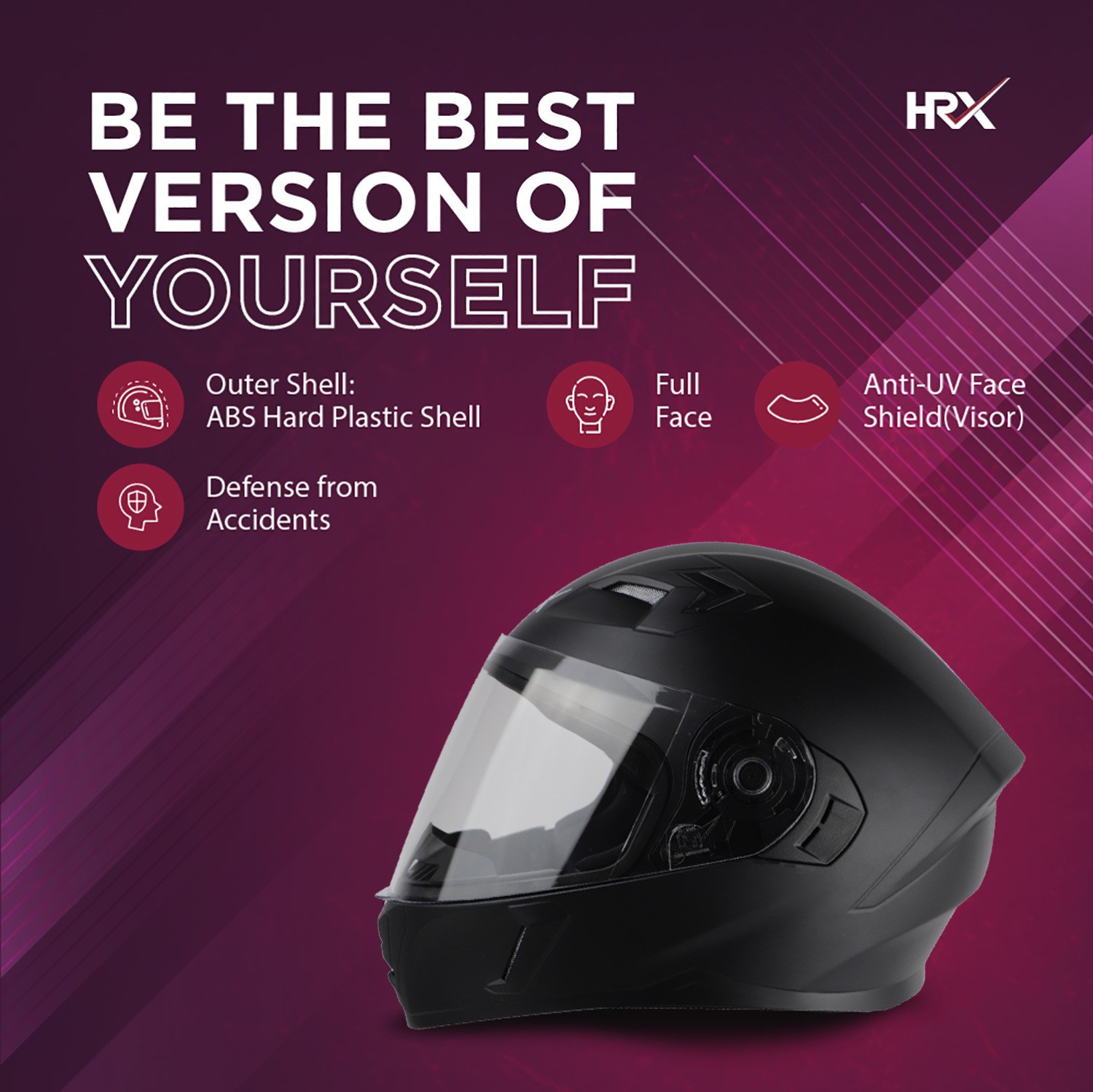 Image of HRX COMBAT Full Face Clear Visor Air ventilated ISI Marked Motorbike Helmet