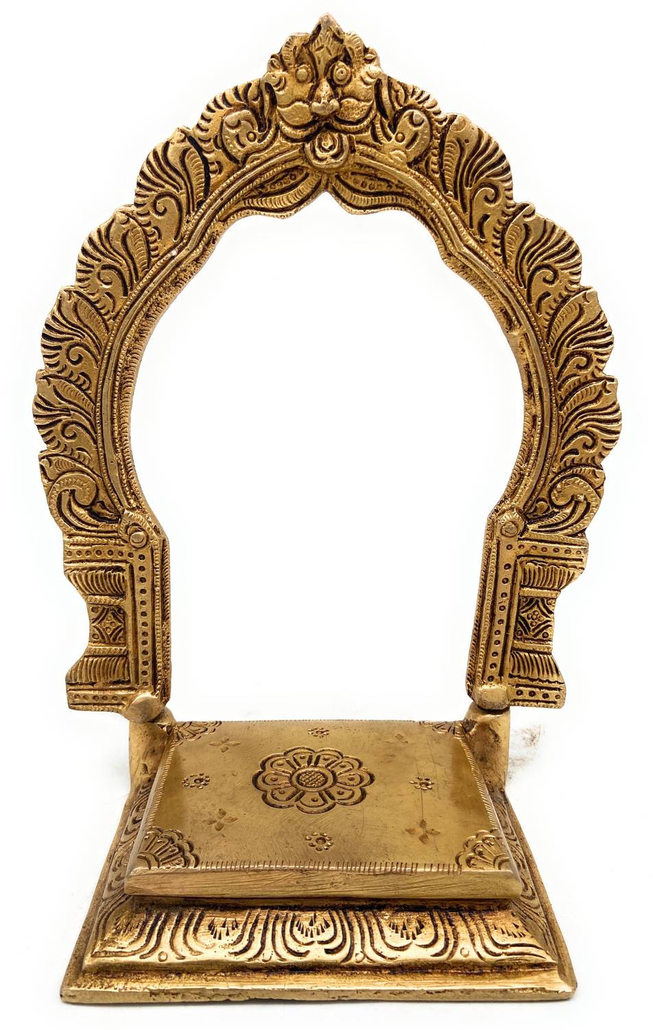 Bhunes Brass Prabhawali With Stand | Asan With Prabhavali | Brass Poja Chowki Decorative Showpiece - 20 cm