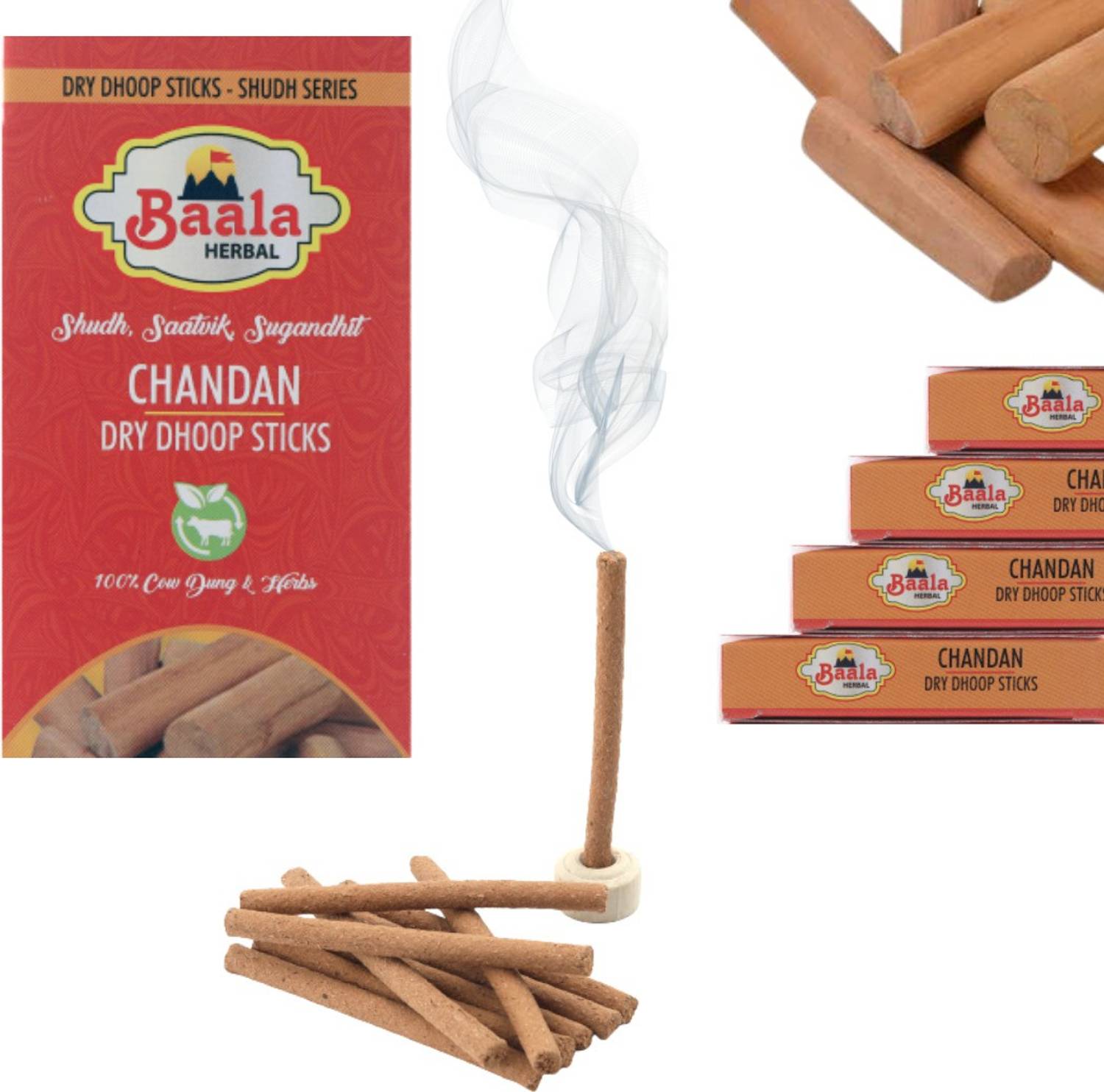 Baala Herbal Dhoop Batti Chandan Dhoop for puja 120 ChemicalFree Cowdung dhoop sticks CHANDAN