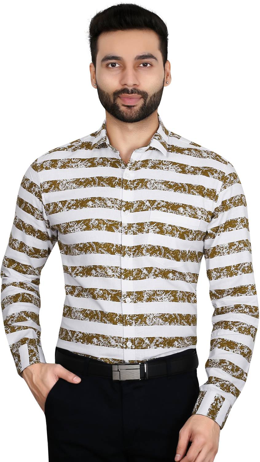 5TH ANFOLD Men Printed Formal Brown Shirt