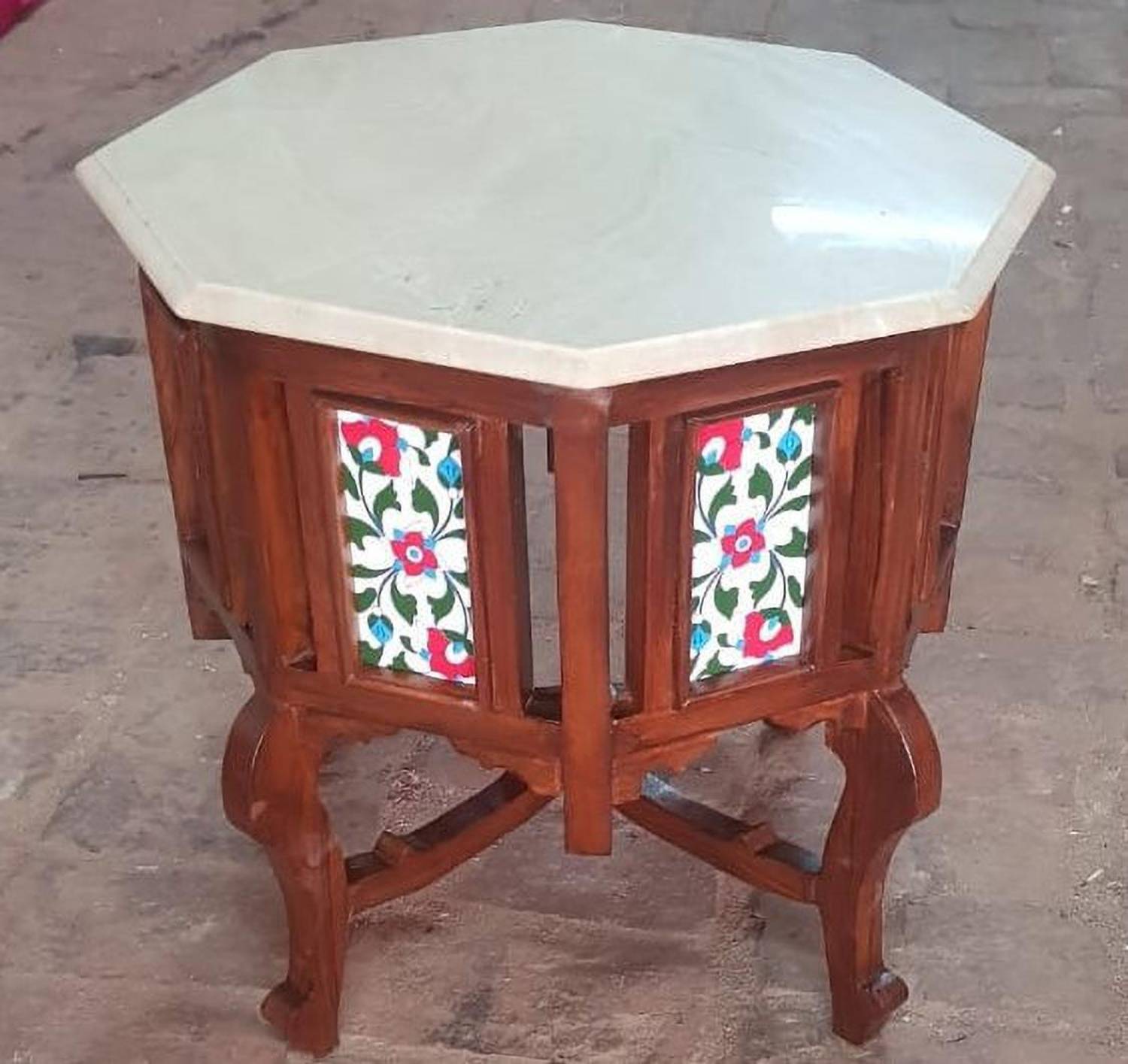 QA Antique Handicraft Traditional Octagon Shape Coffee Side Table