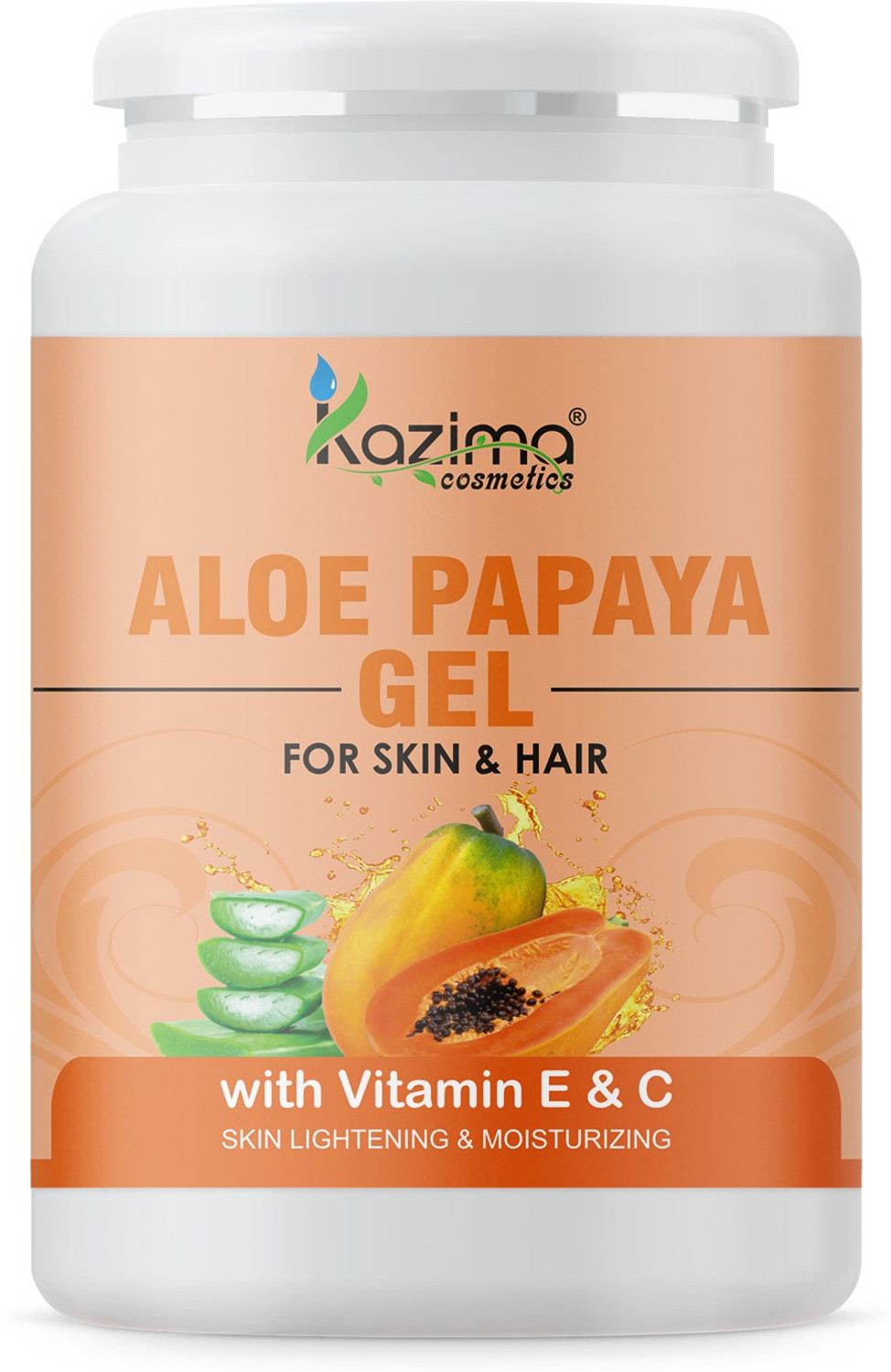 Image of Kazima Aloe Papaya Gel with Aloe Vera, Papaya & Vitamin C, E for Face, Skin & Hair