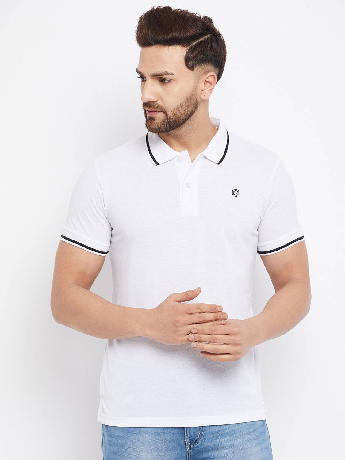 The Million Club Solid Men Polo Neck White T-Shirt - Buy The