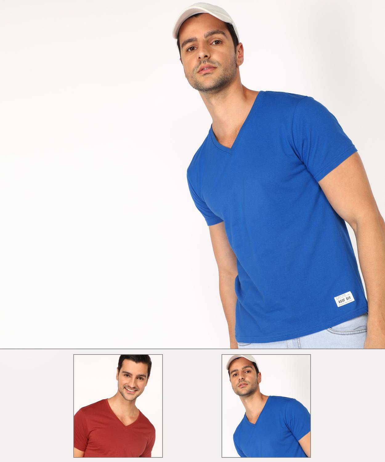 Aditya Birla - abof Solid Men V Neck Multicolor T-Shirt