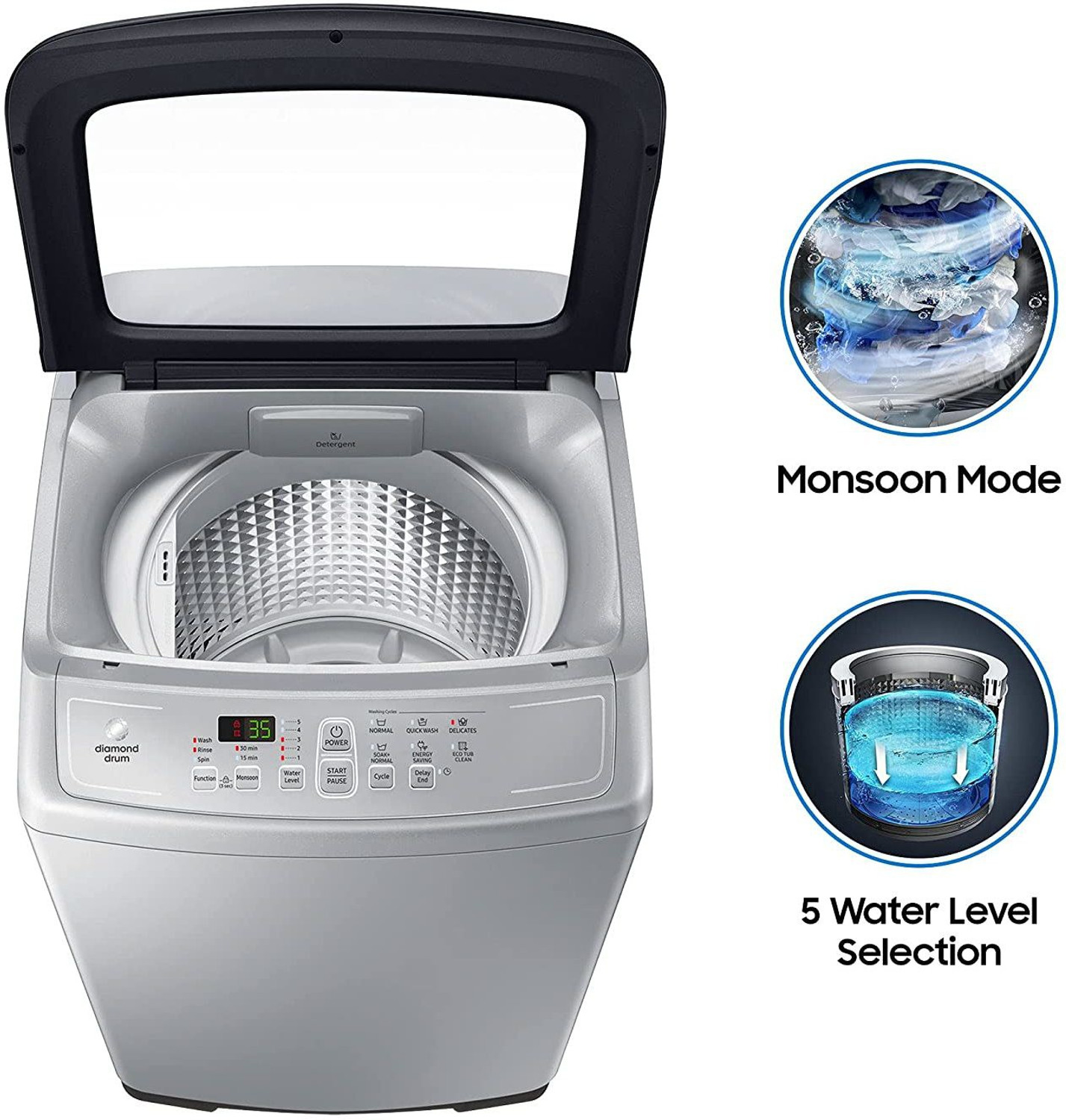 Image of Samsung 7 kg Diamond Drum Fully Automatic Top Load Washing Machine Silver