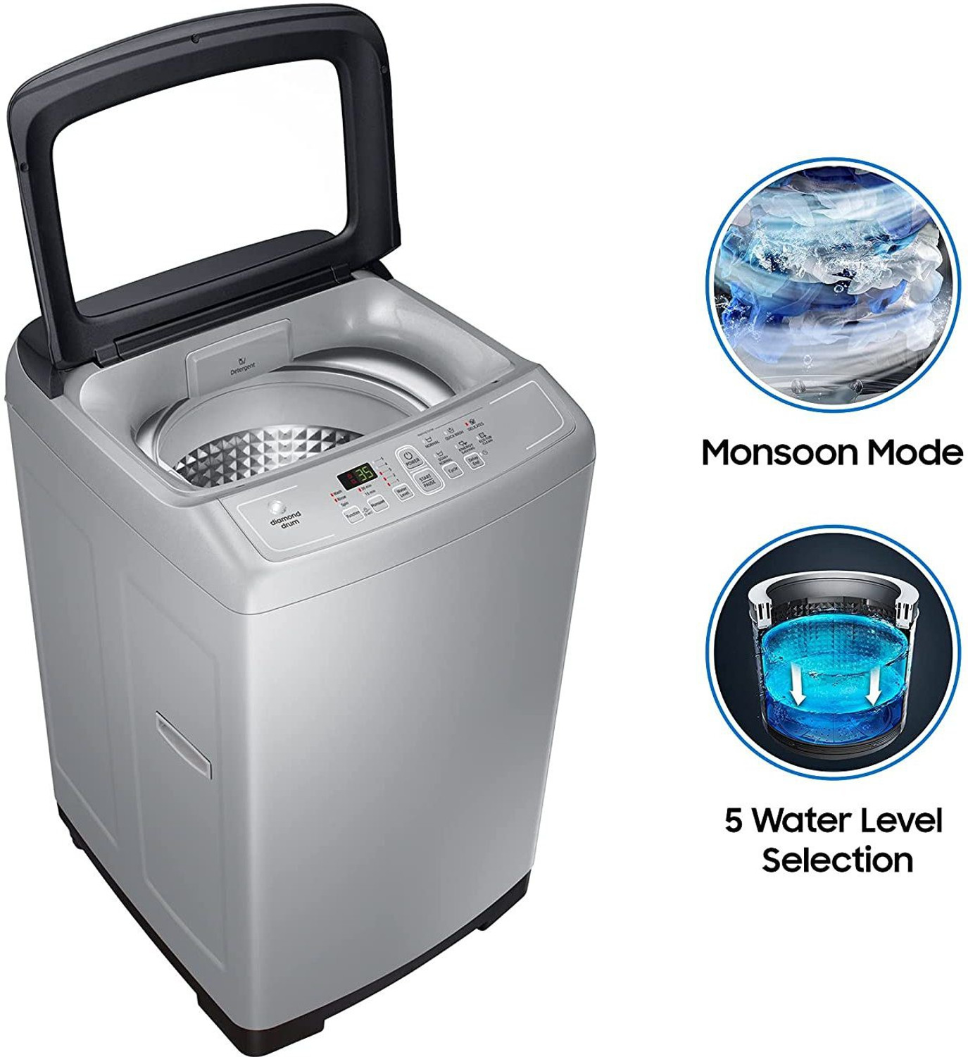 Image of Samsung 6.5 kg Diamond Drum feature Fully Automatic Top Load Washing Machine Silver