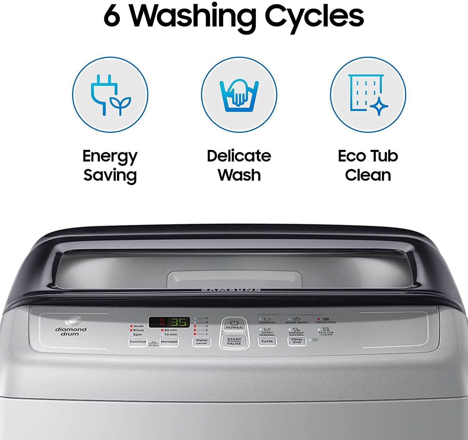 Image of Samsung 6.5 kg Diamond Drum feature Fully Automatic Top Load Washing Machine Silver