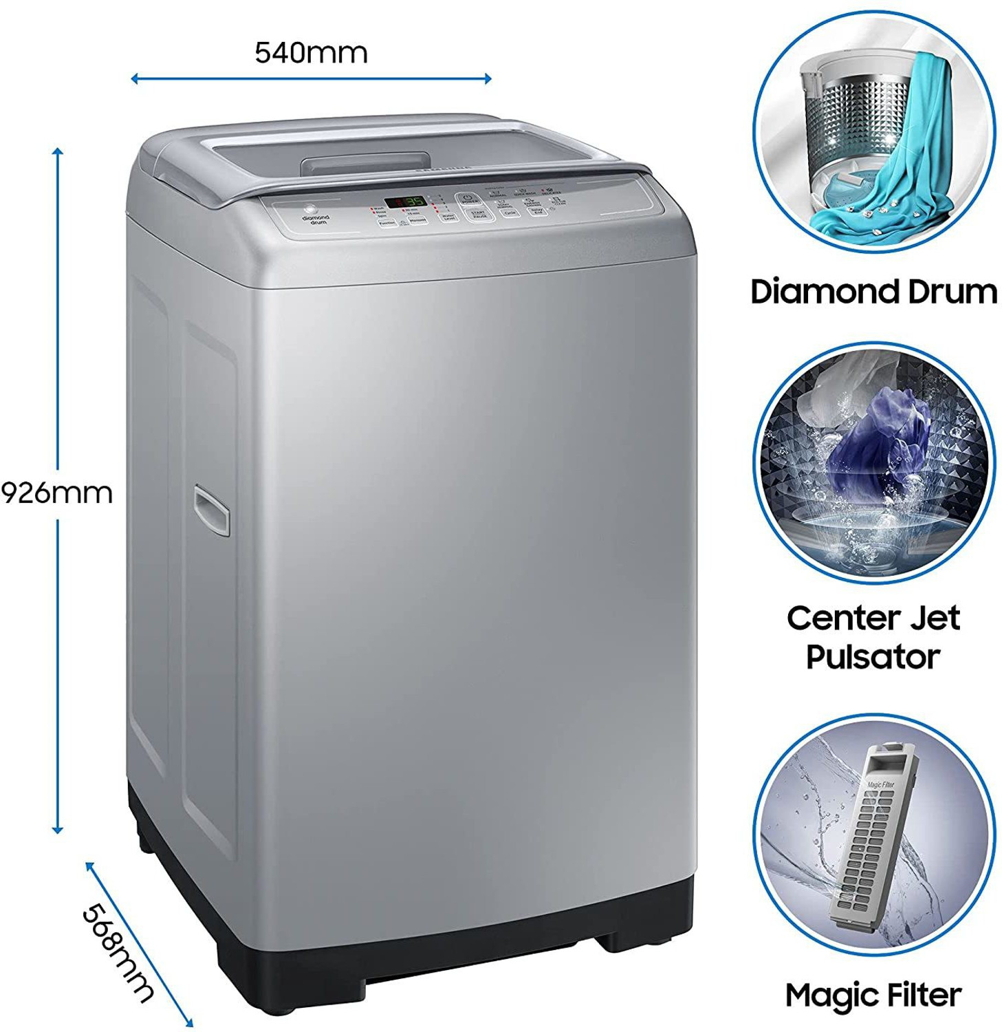 Image of Samsung 7 kg Diamond Drum Fully Automatic Top Load Washing Machine Silver