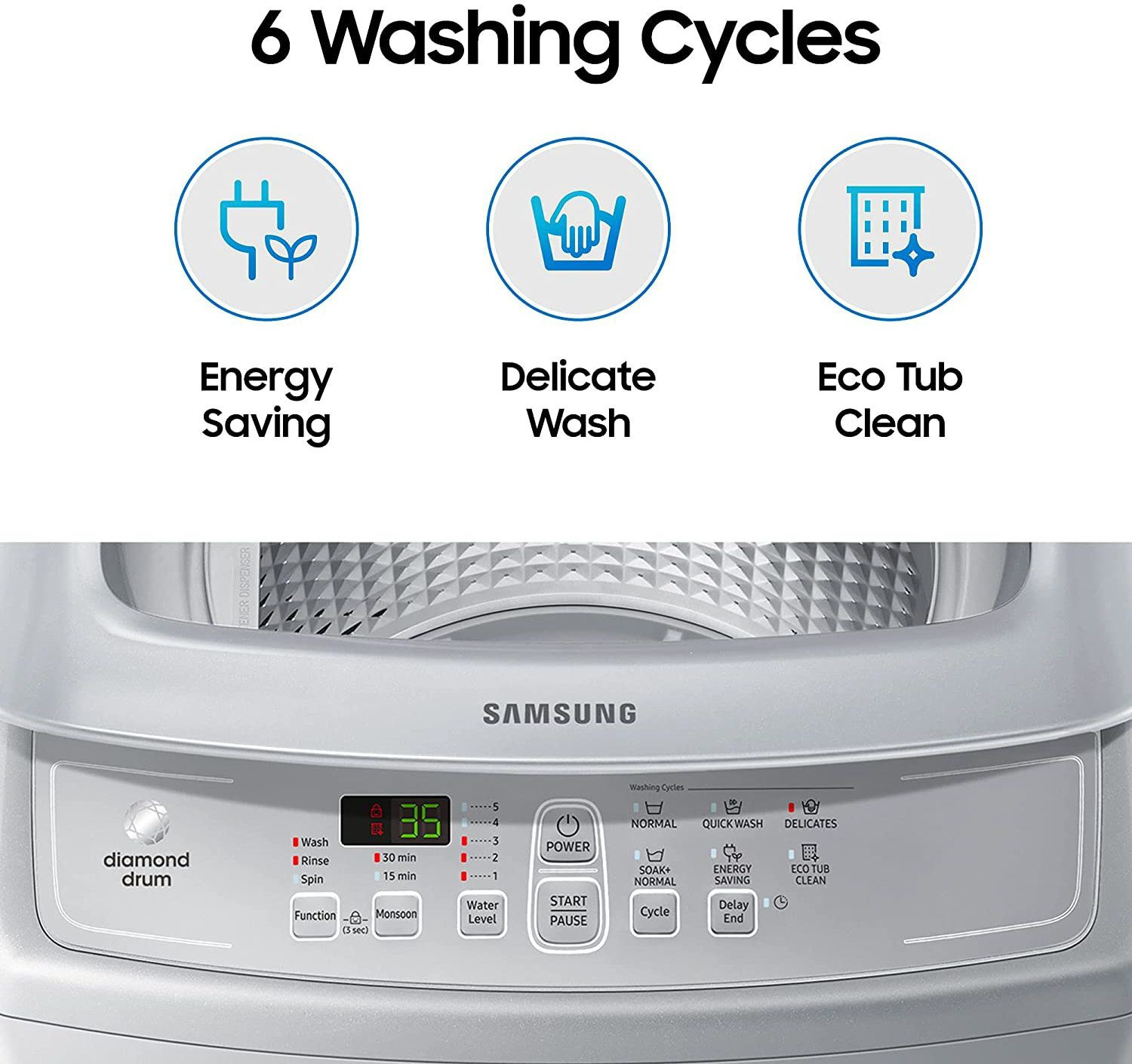 Image of Samsung 7 kg Diamond Drum Fully Automatic Top Load Washing Machine Silver