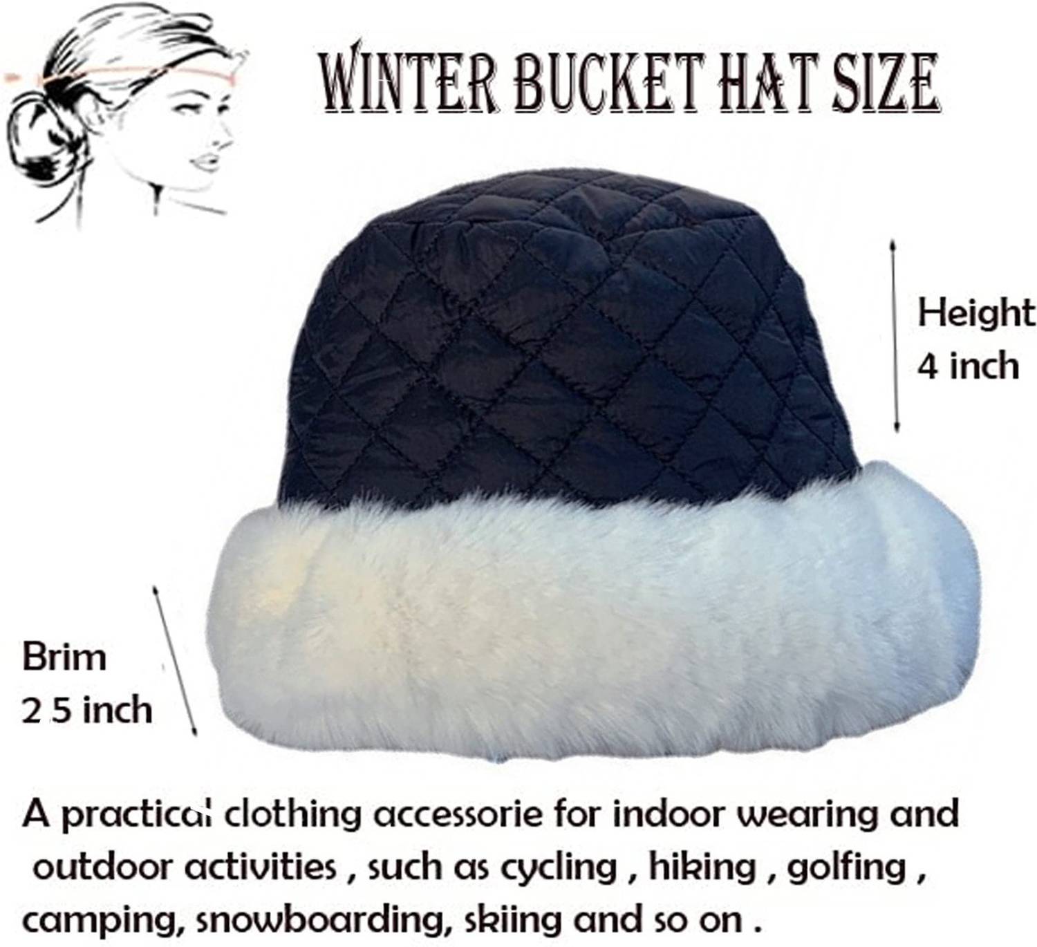 HICOSKY Women Winter Bucket Hat Warm Hats Cloche Faux Fur Fisherman Cap, Beige, One Size