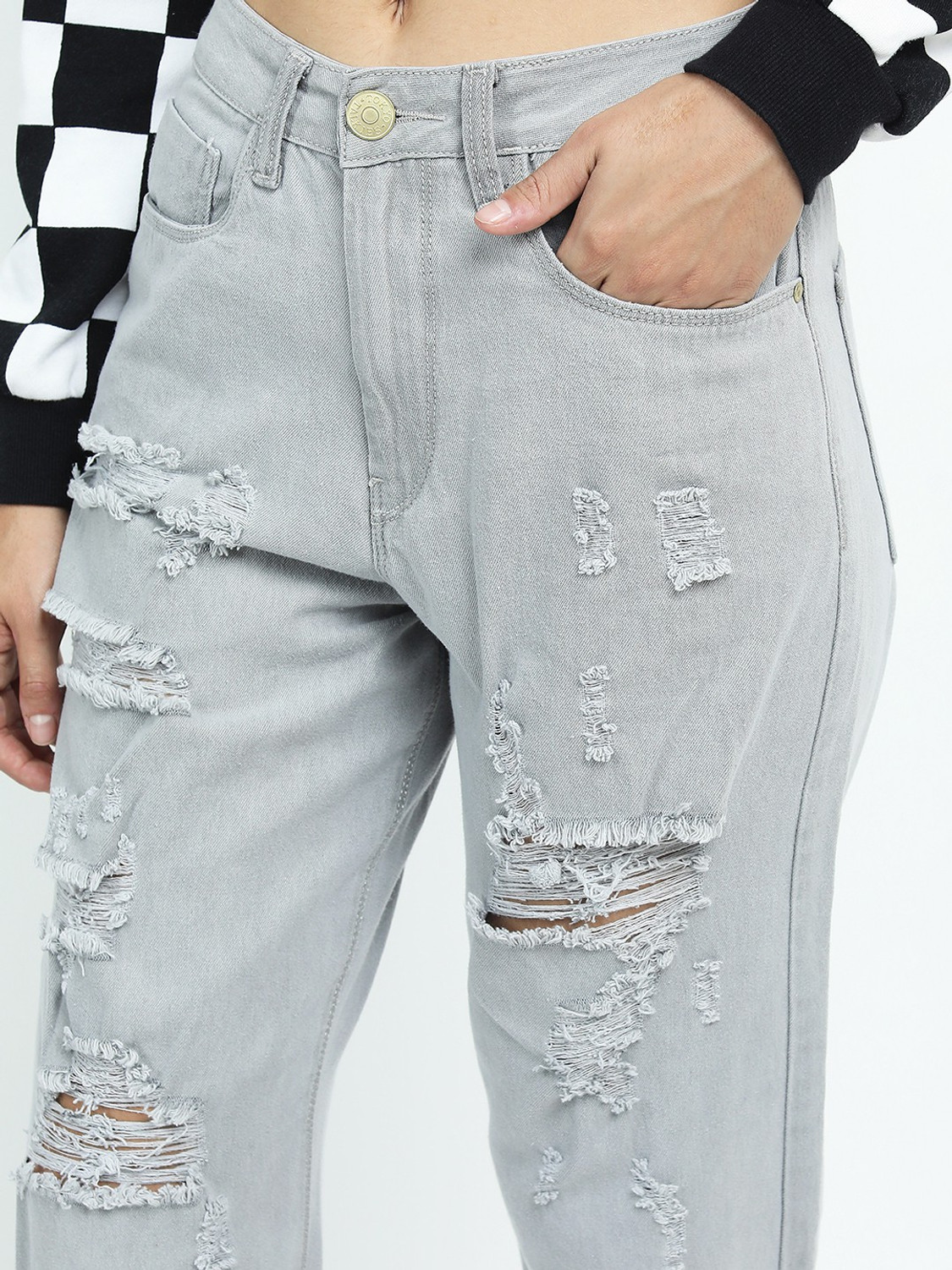 Image of Tokyo Talkies Boyfriend Women Grey Jeans