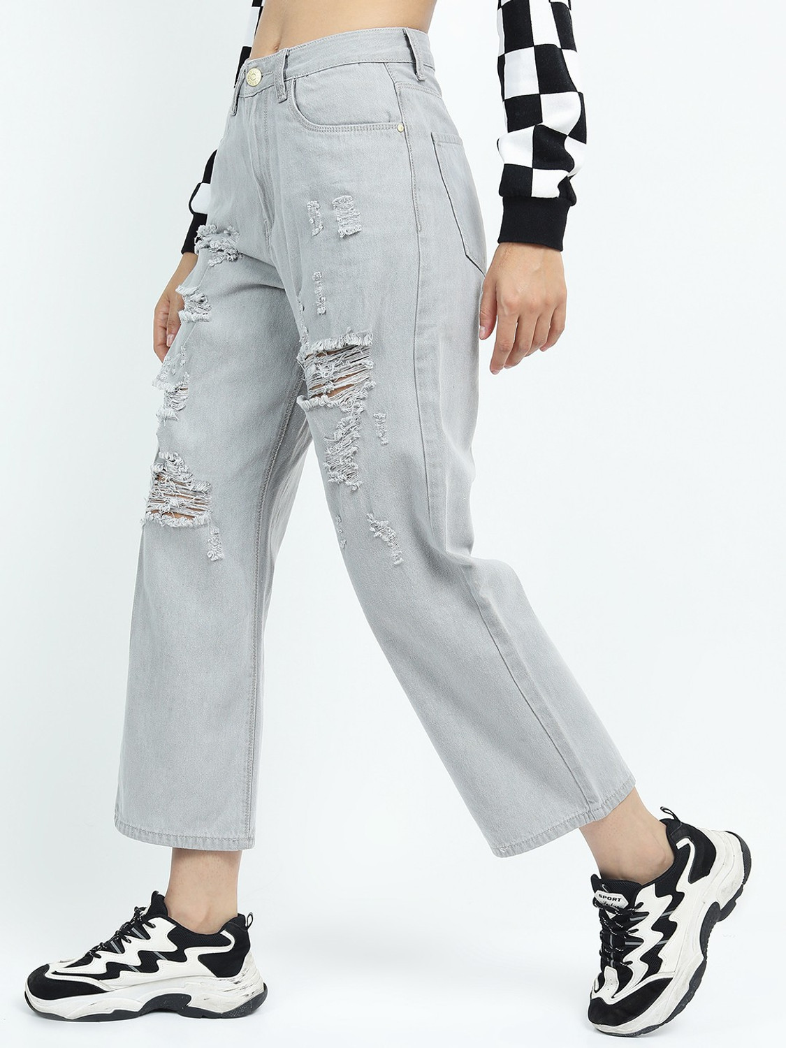 Image of Tokyo Talkies Boyfriend Women Grey Jeans
