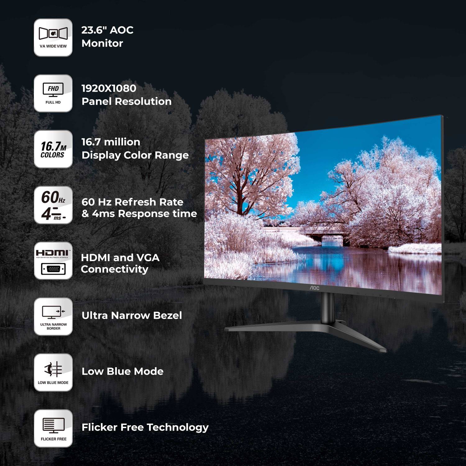 AOC 59.94 cm (24 inch) Curved Full HD VA Panel Monitor (C24B1H