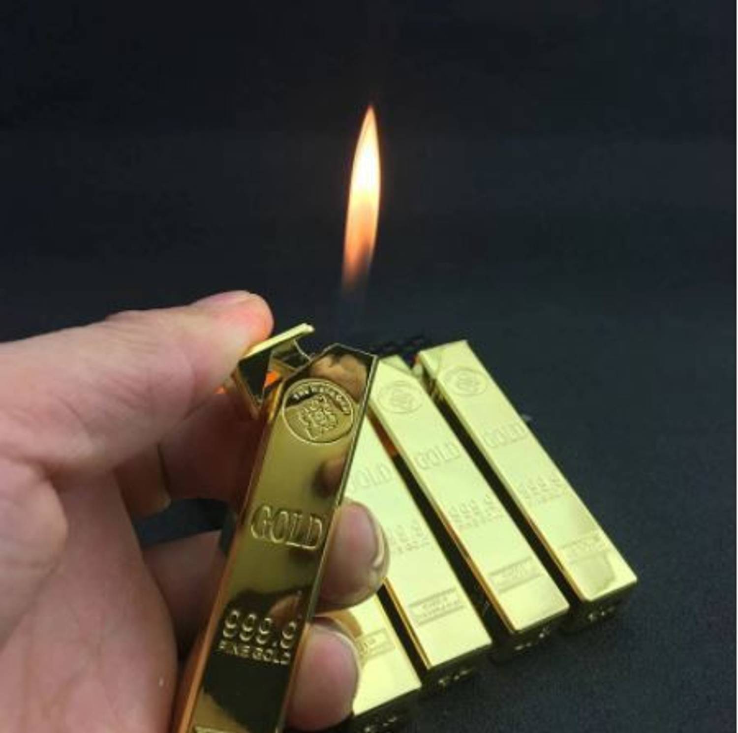 Explorer ™ 24 Karat Gold Bar Long Lighter Refillabe Butane Gas System |  Metal Body & Gold Polishing Cigarette Cigar Pocket Lighter