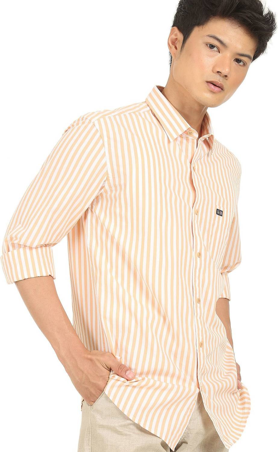 Arrow Sport Men Striped Casual Orange Shirt