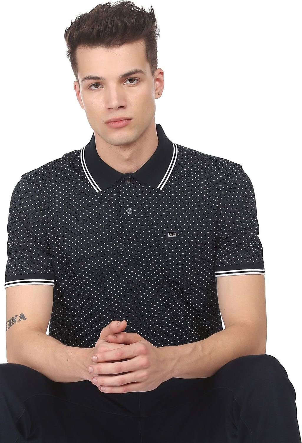 ARROW Printed Men Polo Neck Blue T-Shirt