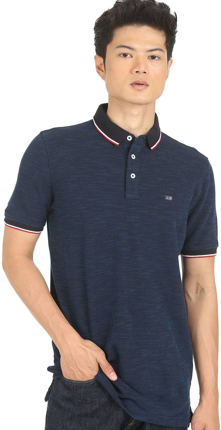 ARROW Solid Men Polo Neck Blue T-Shirt