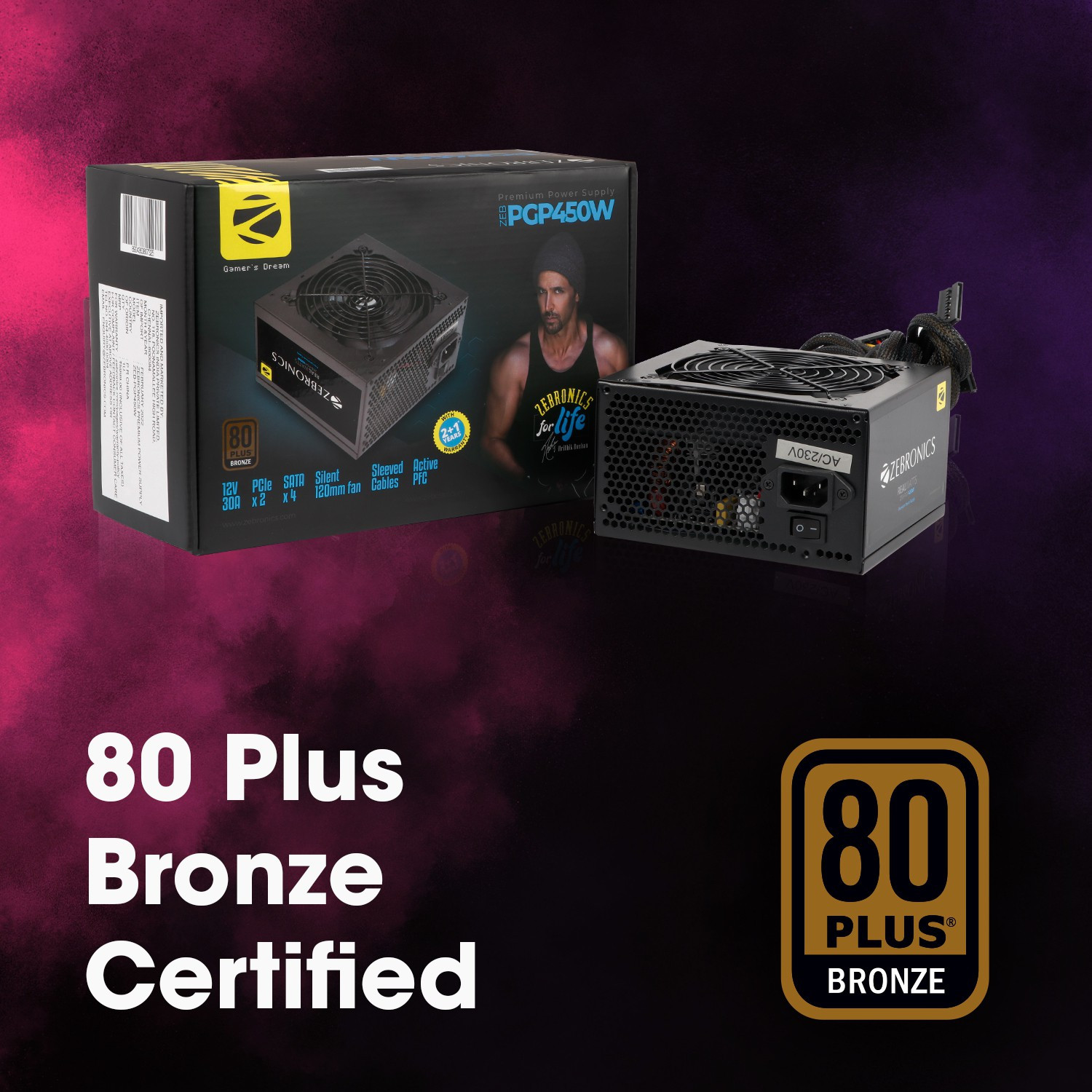 Image of ZEBRONICS ZEB-PGP450W (80 Plus) 450 Watts Gaming PSU with 4 SATA Cables