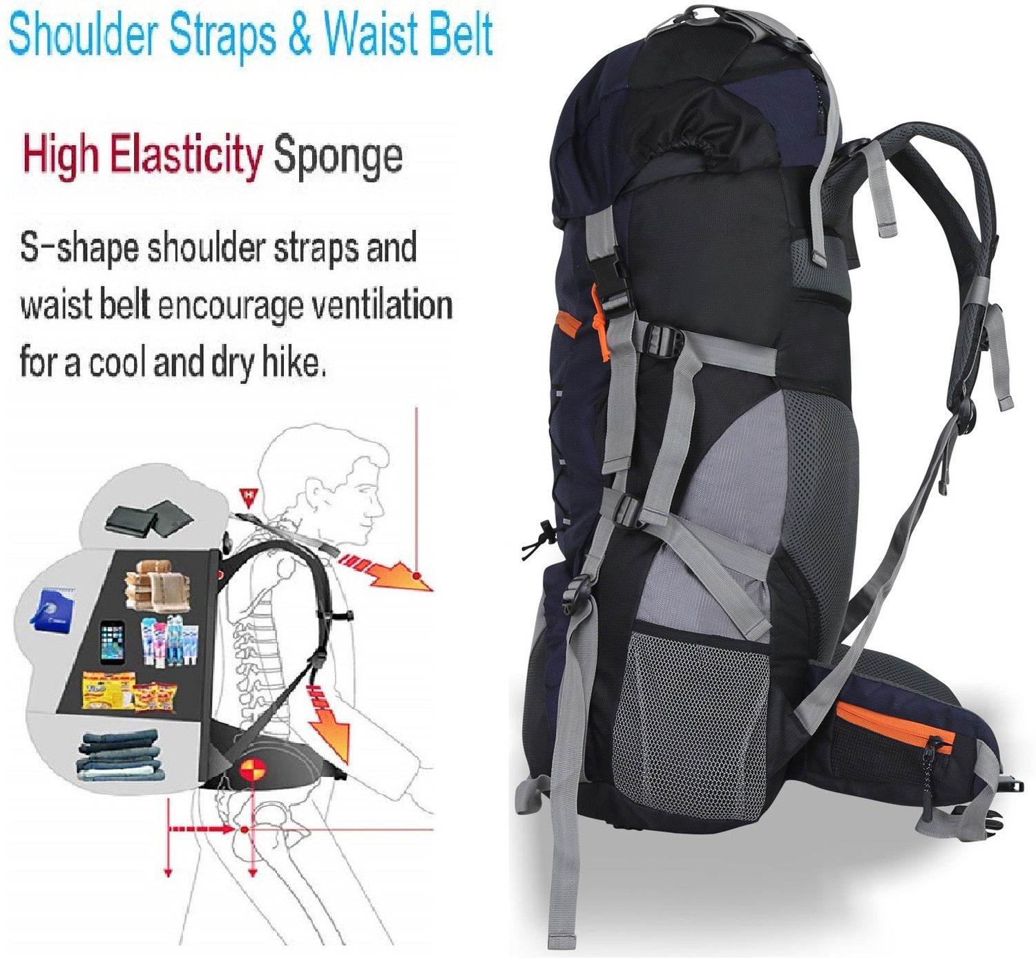 Image of GRABMOUNT Hiking Mountain Trekking Travel Bag pack & Rucksack with shoe compartment Rucksack - 65 L