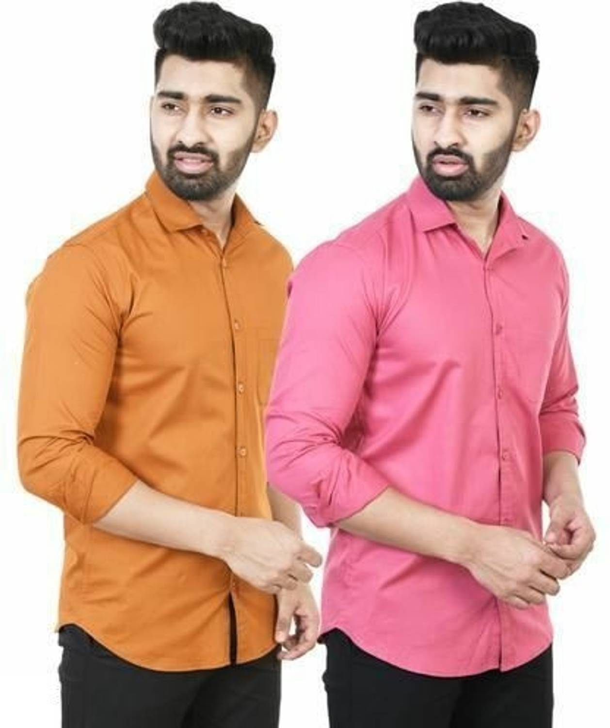 ZURINE Men Solid Casual Pink, Orange Shirt