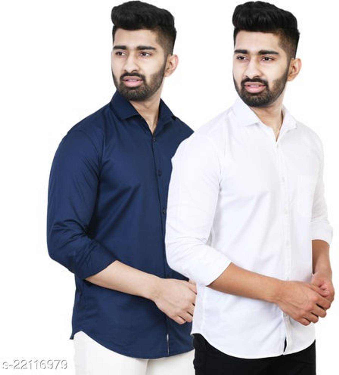 ZURINE Men Solid Casual Dark Blue, White Shirt