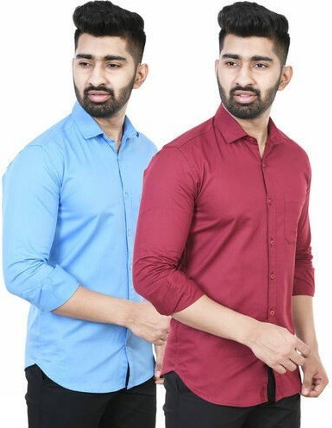 ZURINE Men Solid Casual Light Blue, Maroon Shirt