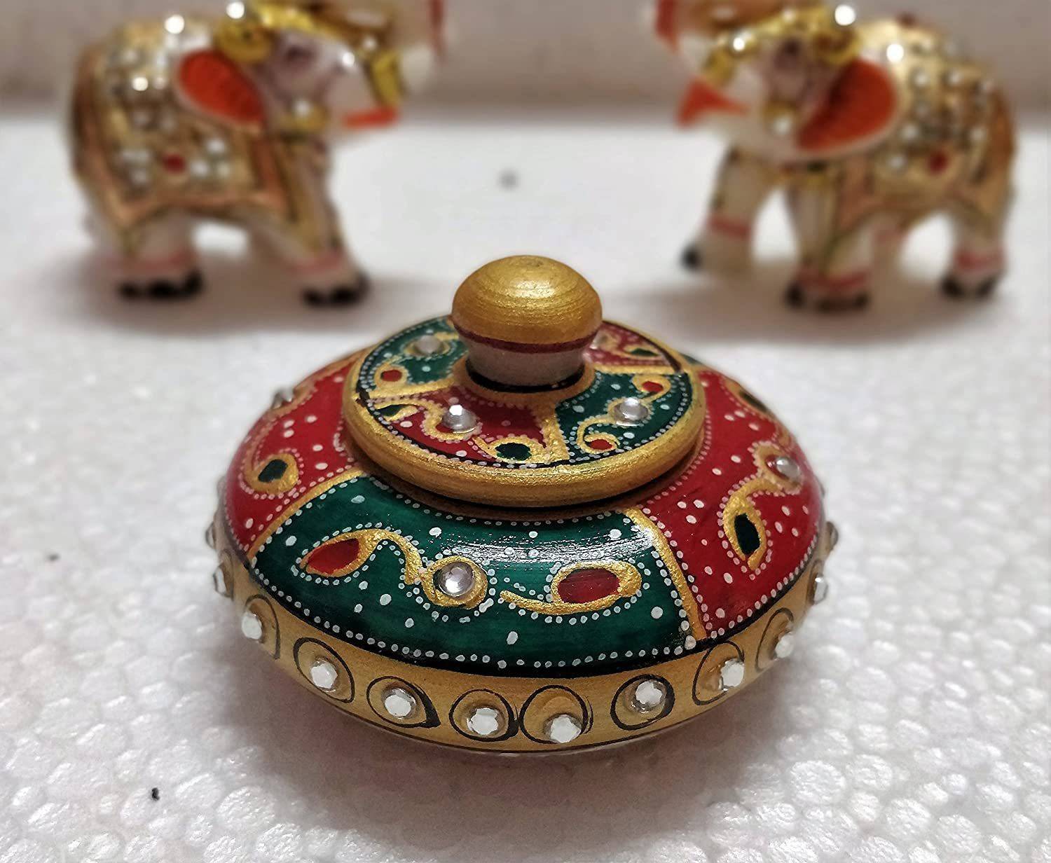 Ajmera Sales Marble Made, Amazing Look , Kumkum Box , Sindoor Dibbi Decorative Showpiece - 4.4 cm