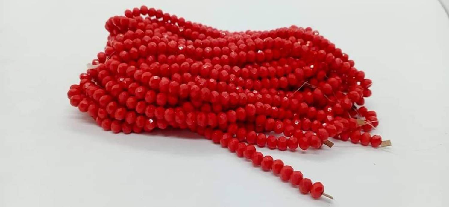 Beadsnpearls Red Opaque Tyre/Rondelle Faceted Crystal Beads 6 mm) (3 String)