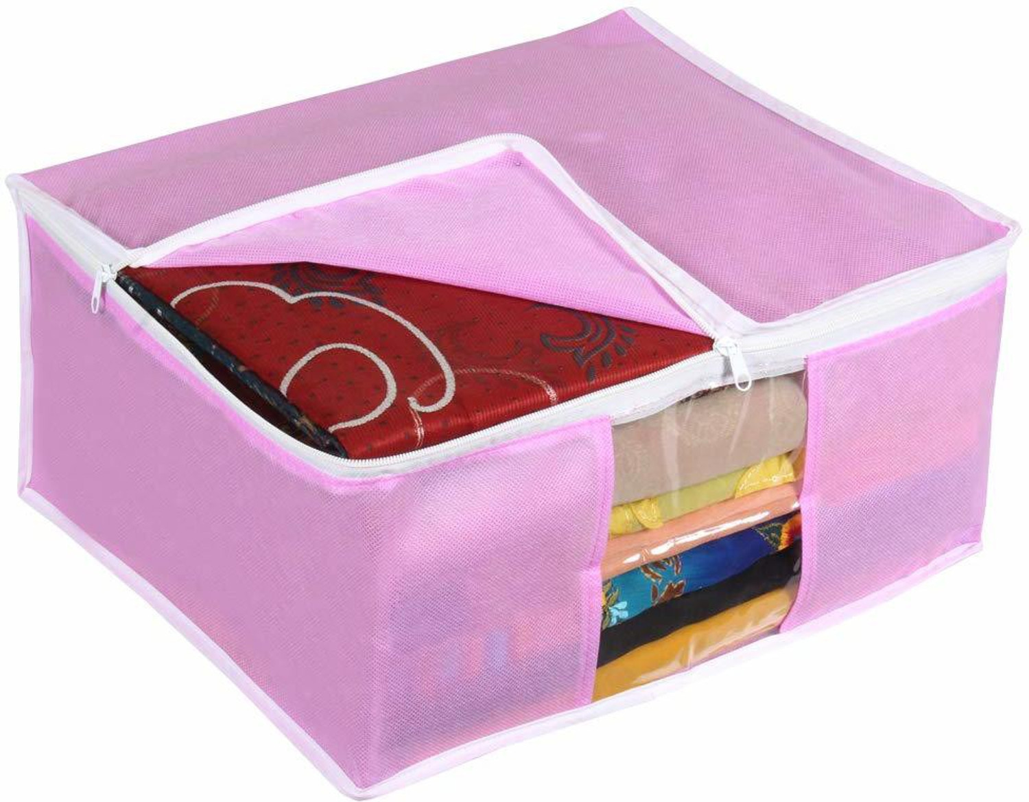 Image of wini krafts 2 Non Woven Sonali Saree Cover Storage Bags Saree Organizer (Grey 1 Pink 1=2 Pcs) 2