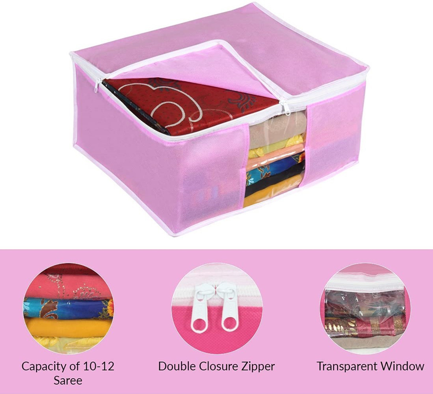 Image of wini krafts 2 Non Woven Sonali Saree Cover Storage Bags Saree Organizer (Grey 1 Pink 1=2 Pcs) 2