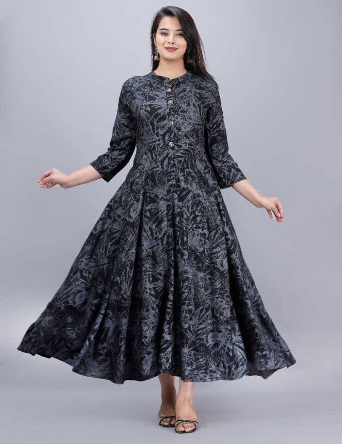 GIRDHAR CHOICE Women Printed Viscose Rayon Anarkali Kurta (Black)