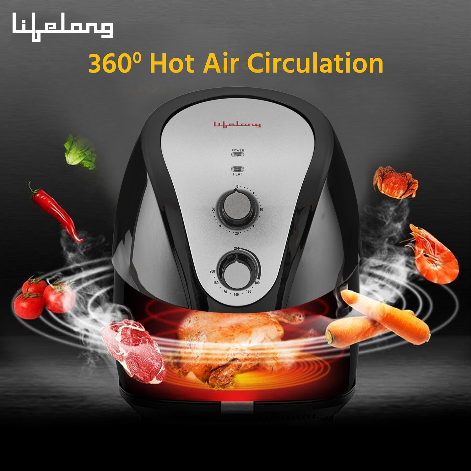 Image of Lifelong LLHF421 1400W with Timer Selection and Fully Adjustable Temperature Control |Fry, Grill, Roast, Reheat, and Bake, Fryo Air Fryer