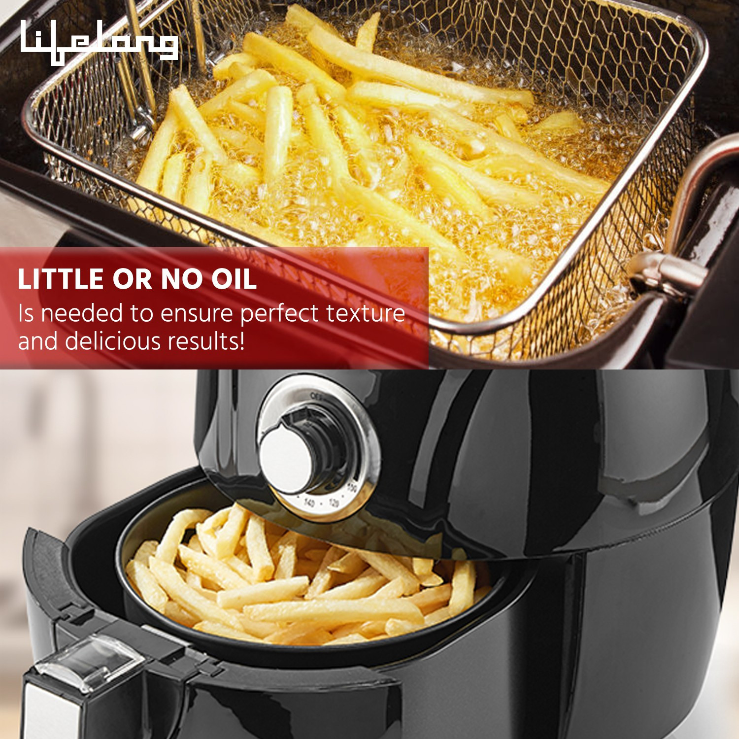 Image of Lifelong LLHF421 1400W with Timer Selection and Fully Adjustable Temperature Control |Fry, Grill, Roast, Reheat, and Bake, Fryo Air Fryer