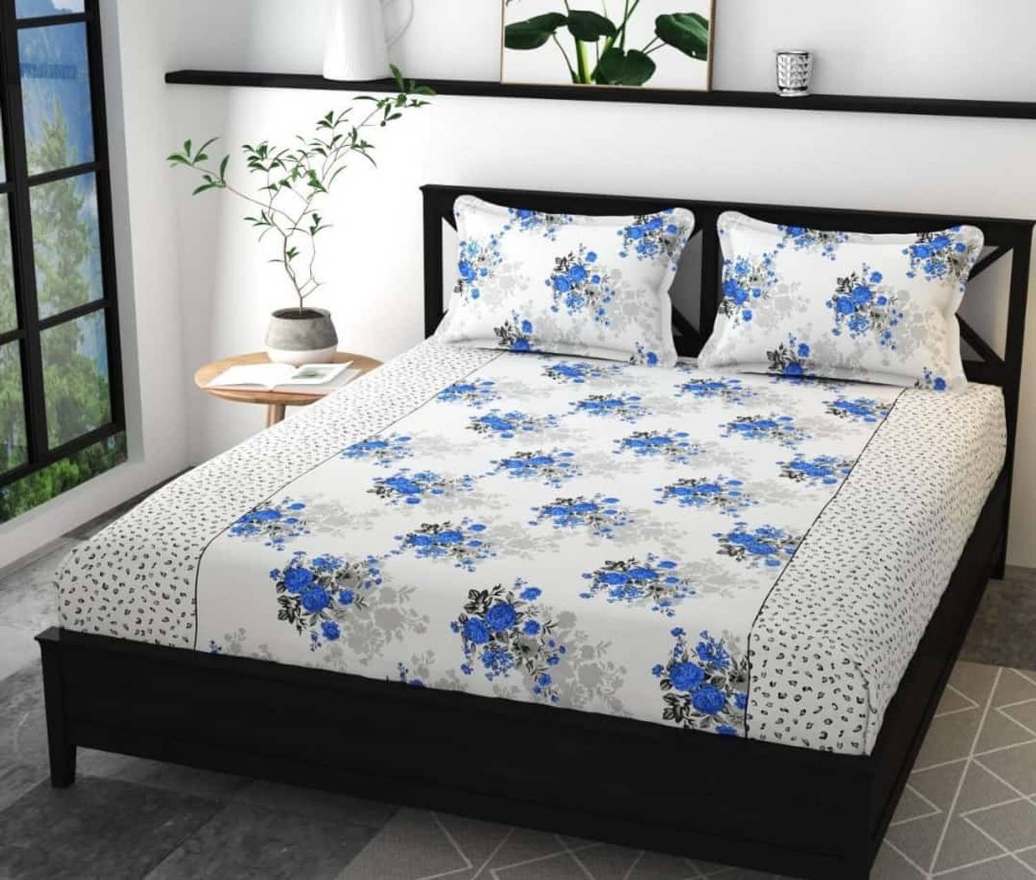 BEDD Cotton Double Flat 240 TC Printed 1 Bedsheet with 2 Pillow Covers