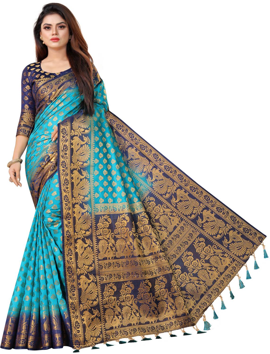 DHRUVIL TEXTILES Woven Banarasi Cotton Silk Saree
