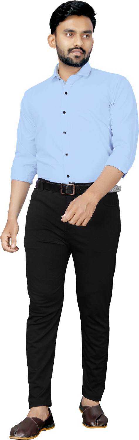 Image of Kuki Men Solid Formal Light Blue Shirt