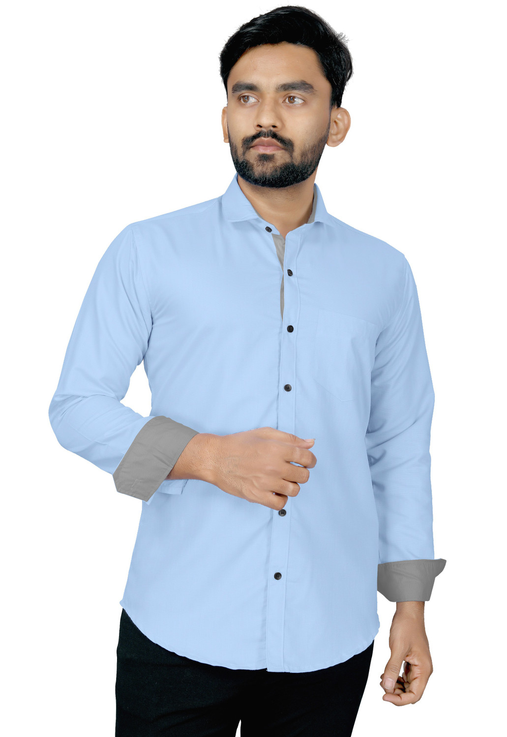 Image of Kuki Men Solid Formal Light Blue Shirt