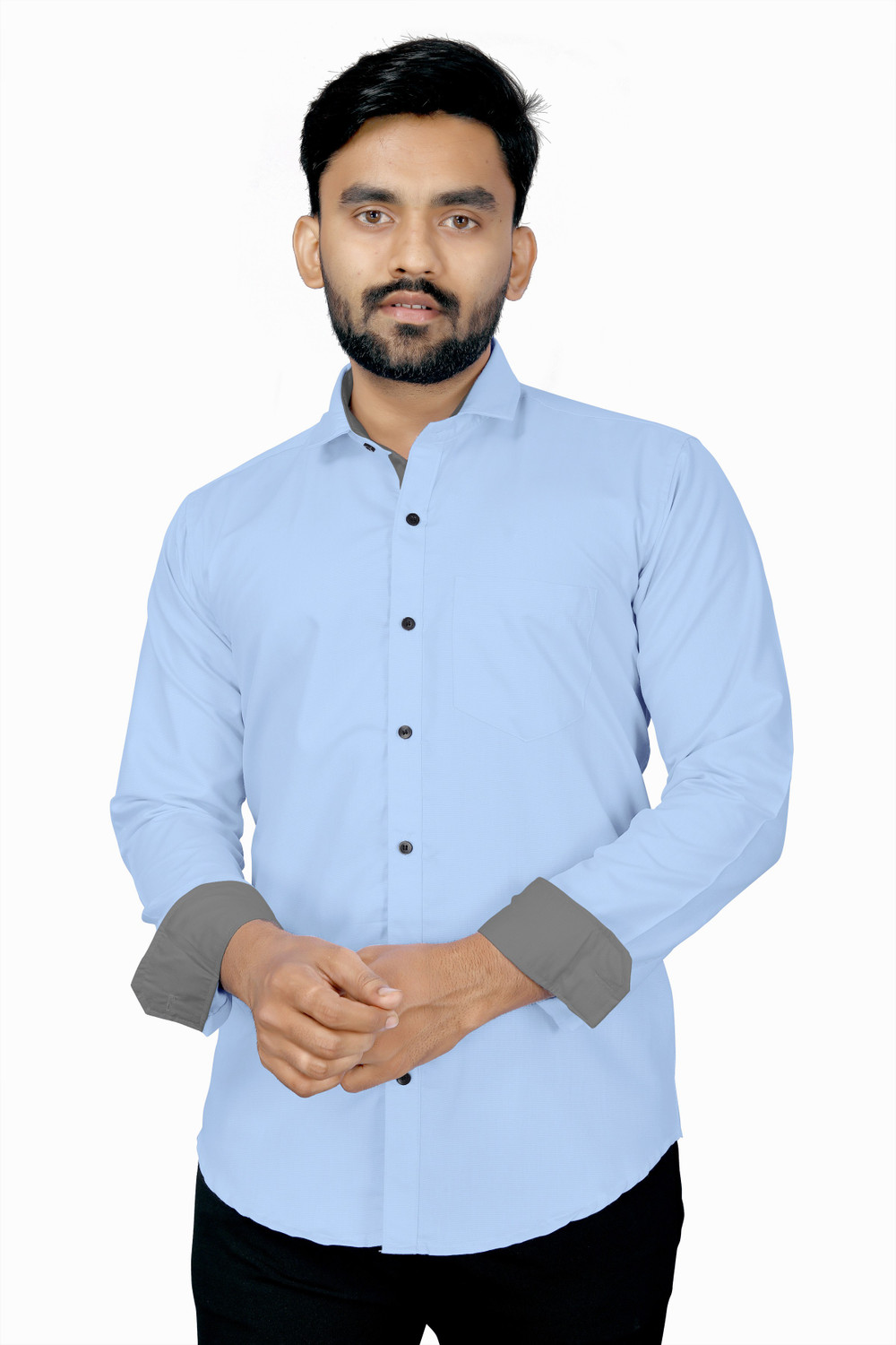 Image of Kuki Men Solid Formal Light Blue Shirt