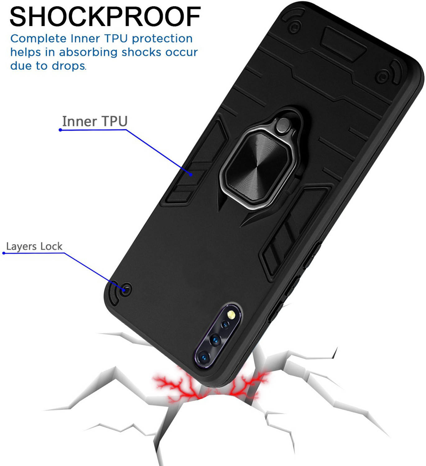 Image of BOZTI Back Cover for Vivo Z1x (Black, Rugged Armor, Pack of: 1)